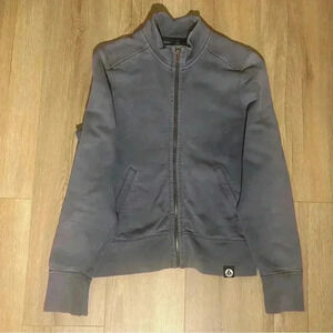 American Giant Mens Jacket SZ M Blue Gray Moto Full Zip Made In USA Fleece Lined